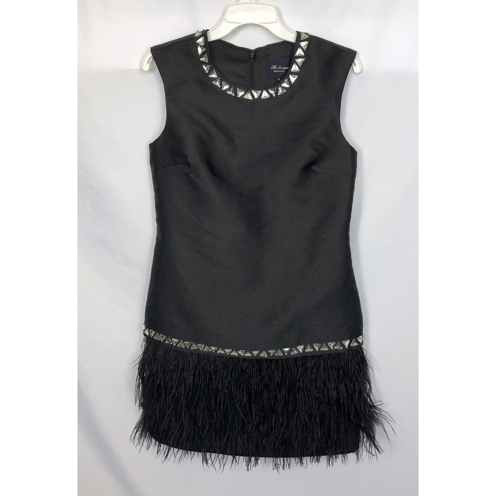 Shoshanna Midnight Ostrich Feather Shift Dress